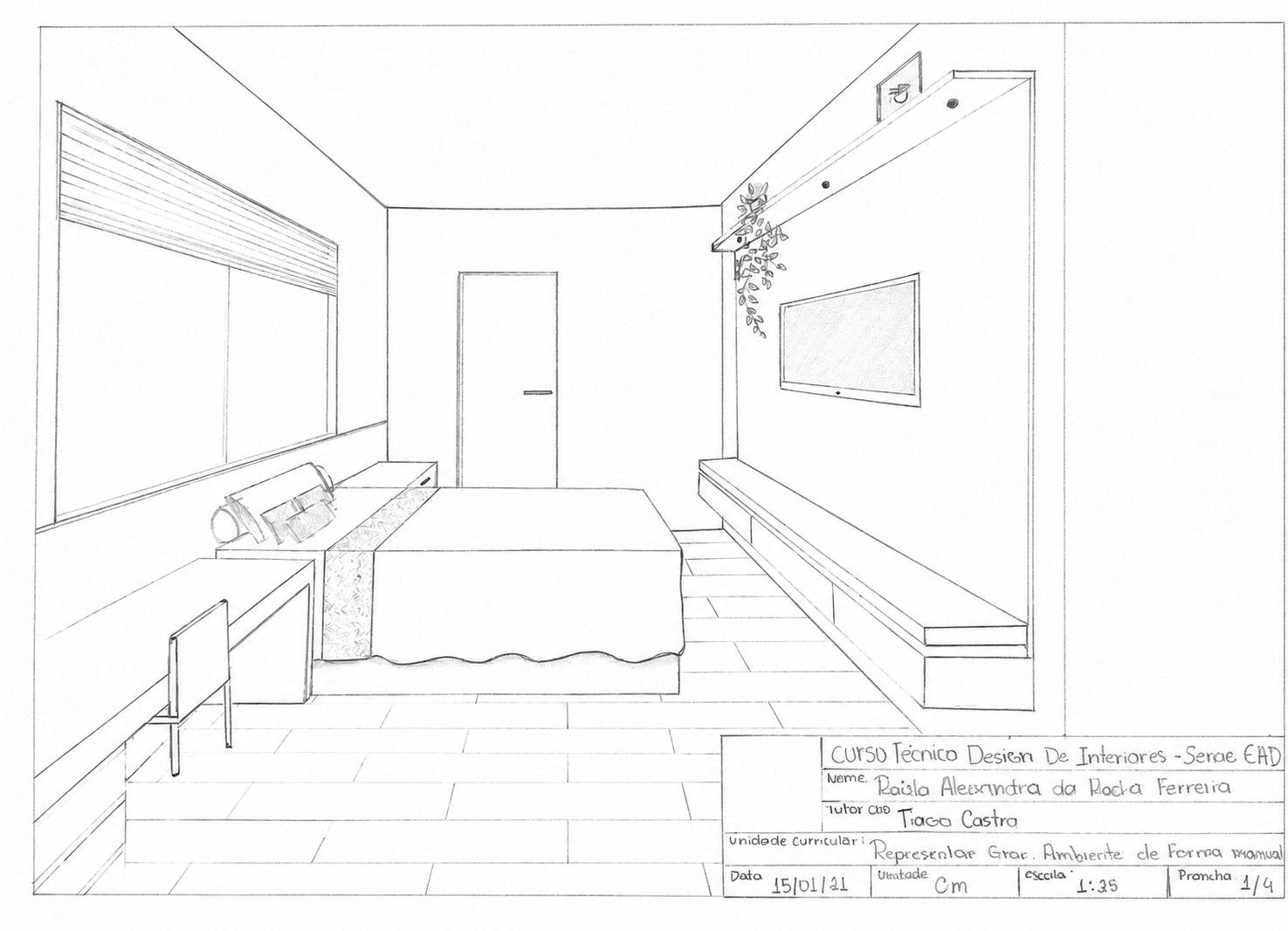 Perspectiva desenhada à mão do projeto Loft